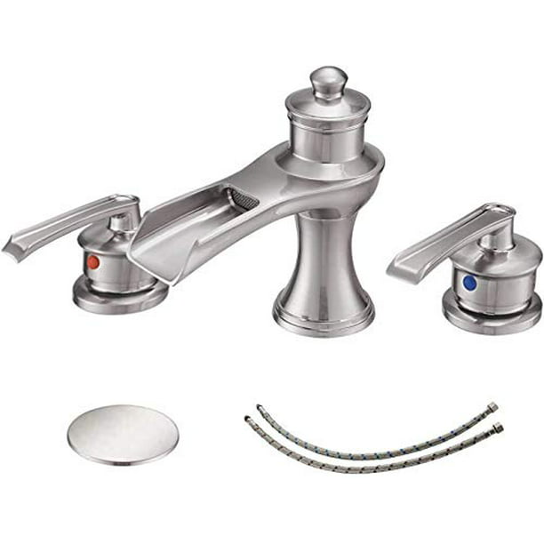Lead Free 2 Handle 3 Hole Bathroom Vanity Sink Faucet Widespread Bathroom Faucet